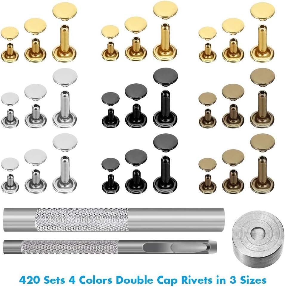 Leather Rivets, Anezus 420 Sets Rivets for Leather Double Cap Rivet ...