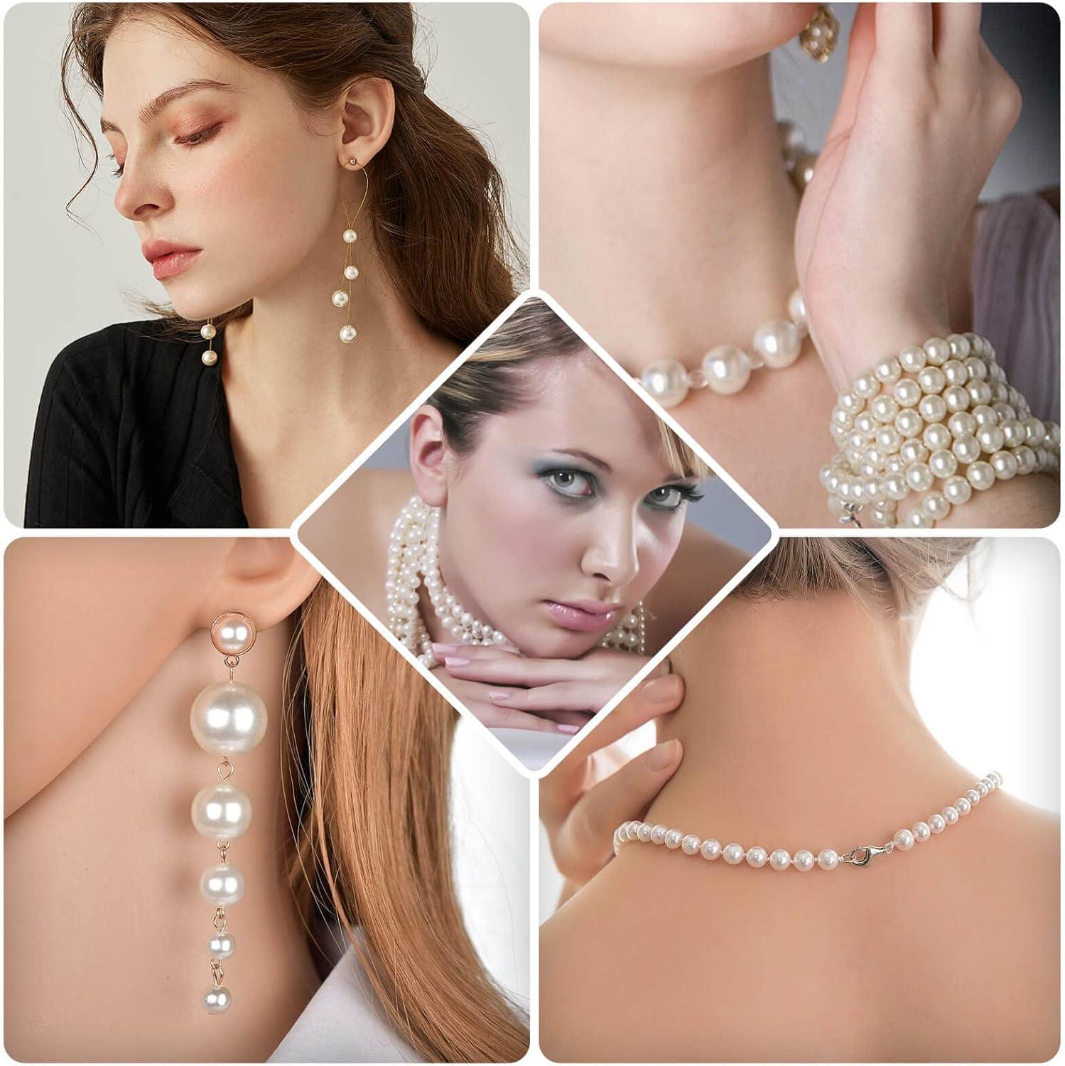 imagePearl Beads Anezus 800pcs Ivory Pearl Craft Beads Loose Pearls for Jewelry Making Crafts Decoration and Vase Filler Assorted Sizes10 MM
