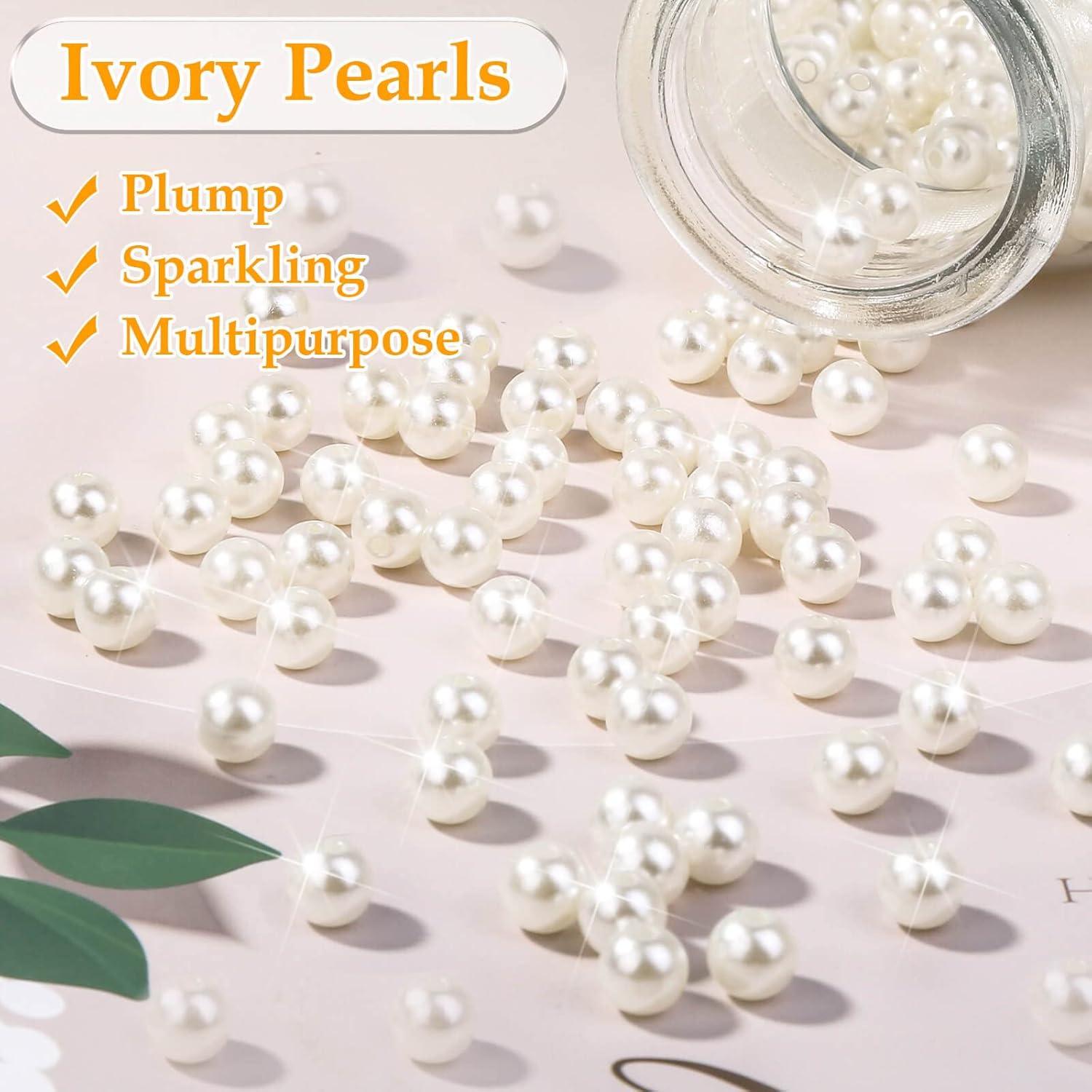 imagePearl Beads Anezus 800pcs Ivory Pearl Craft Beads Loose Pearls for Jewelry Making Crafts Decoration and Vase Filler Assorted Sizes10 MM