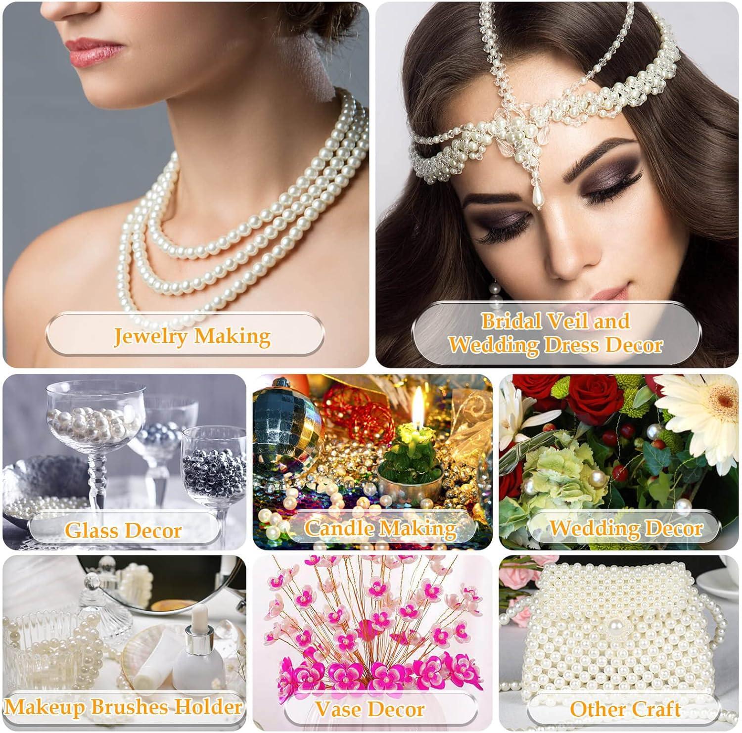 imagePearl Beads Anezus 800pcs Ivory Pearl Craft Beads Loose Pearls for Jewelry Making Crafts Decoration and Vase Filler Assorted Sizes10 MM