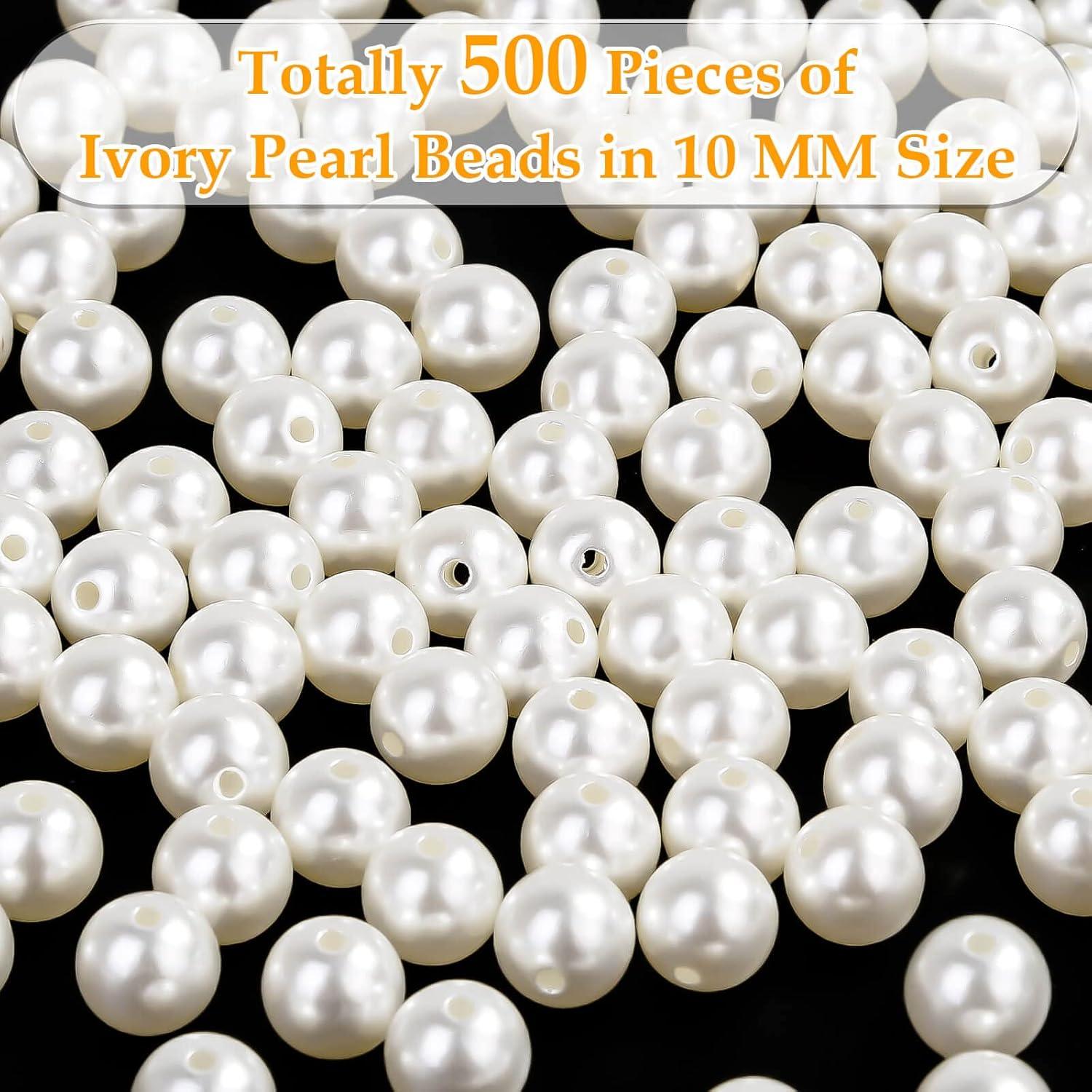 imagePearl Beads Anezus 800pcs Ivory Pearl Craft Beads Loose Pearls for Jewelry Making Crafts Decoration and Vase Filler Assorted Sizes10 MM