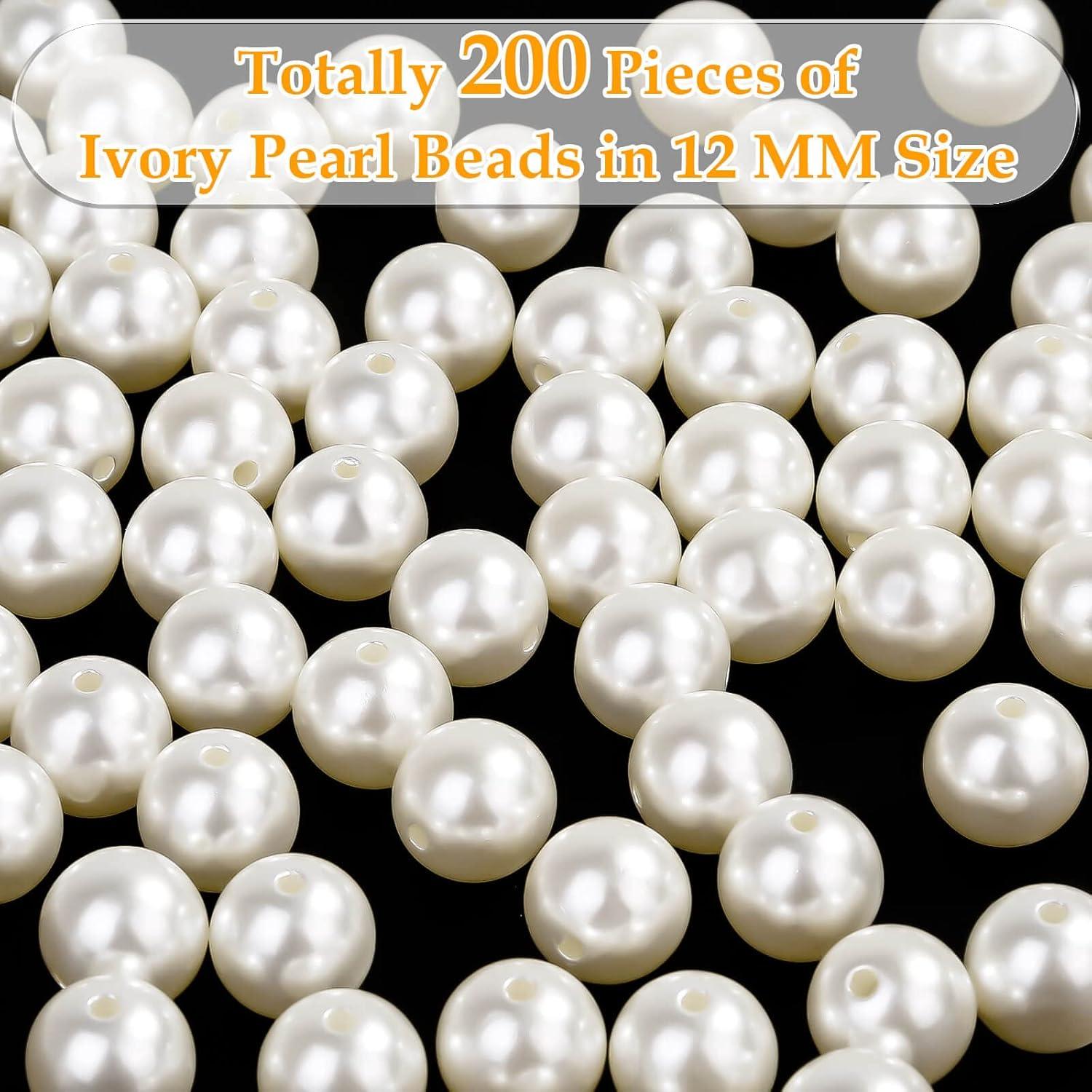 imagePearl Beads Anezus 800pcs Ivory Pearl Craft Beads Loose Pearls for Jewelry Making Crafts Decoration and Vase Filler Assorted Sizes12 MM