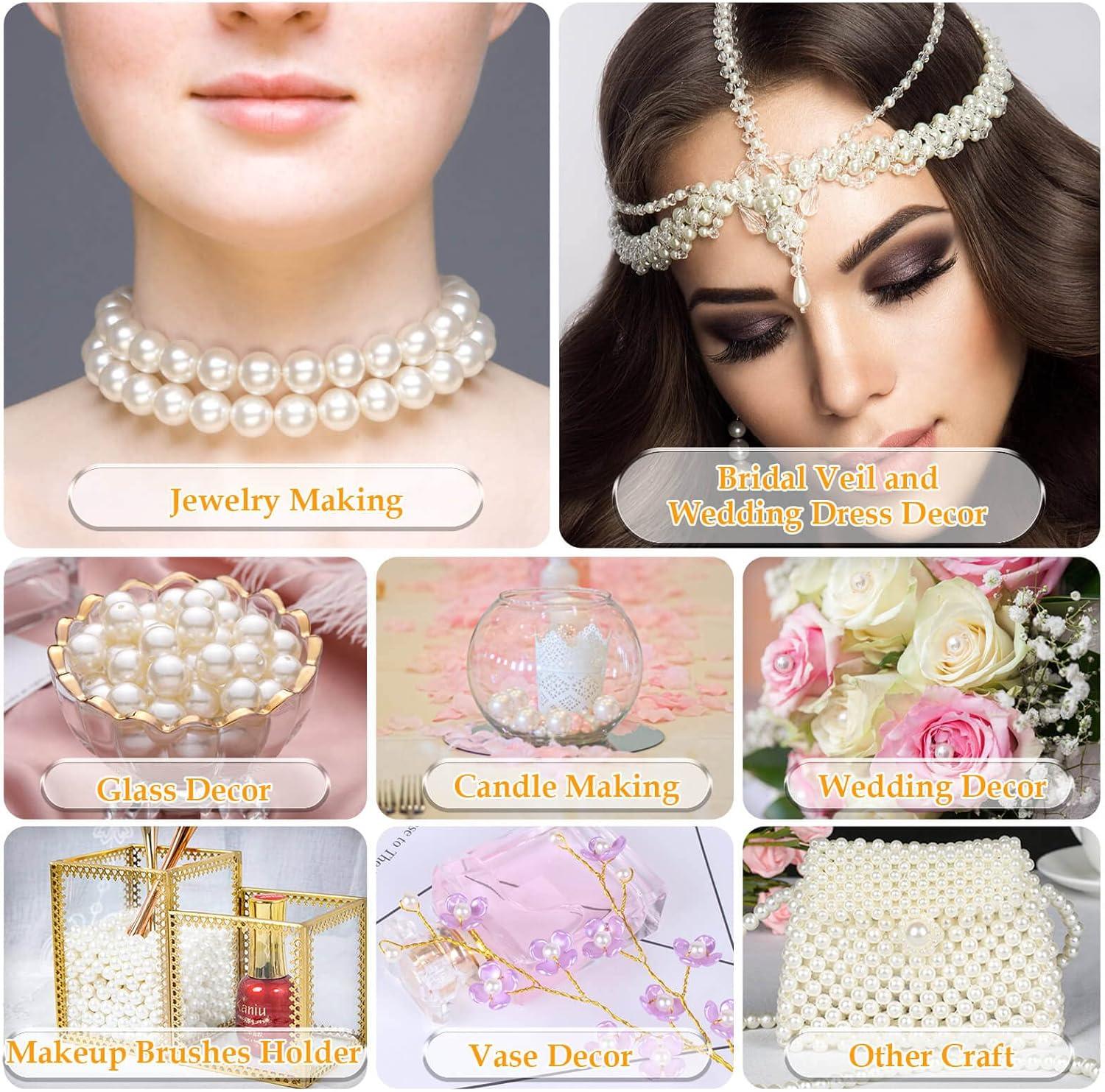 imagePearl Beads Anezus 800pcs Ivory Pearl Craft Beads Loose Pearls for Jewelry Making Crafts Decoration and Vase Filler Assorted Sizes12 MM