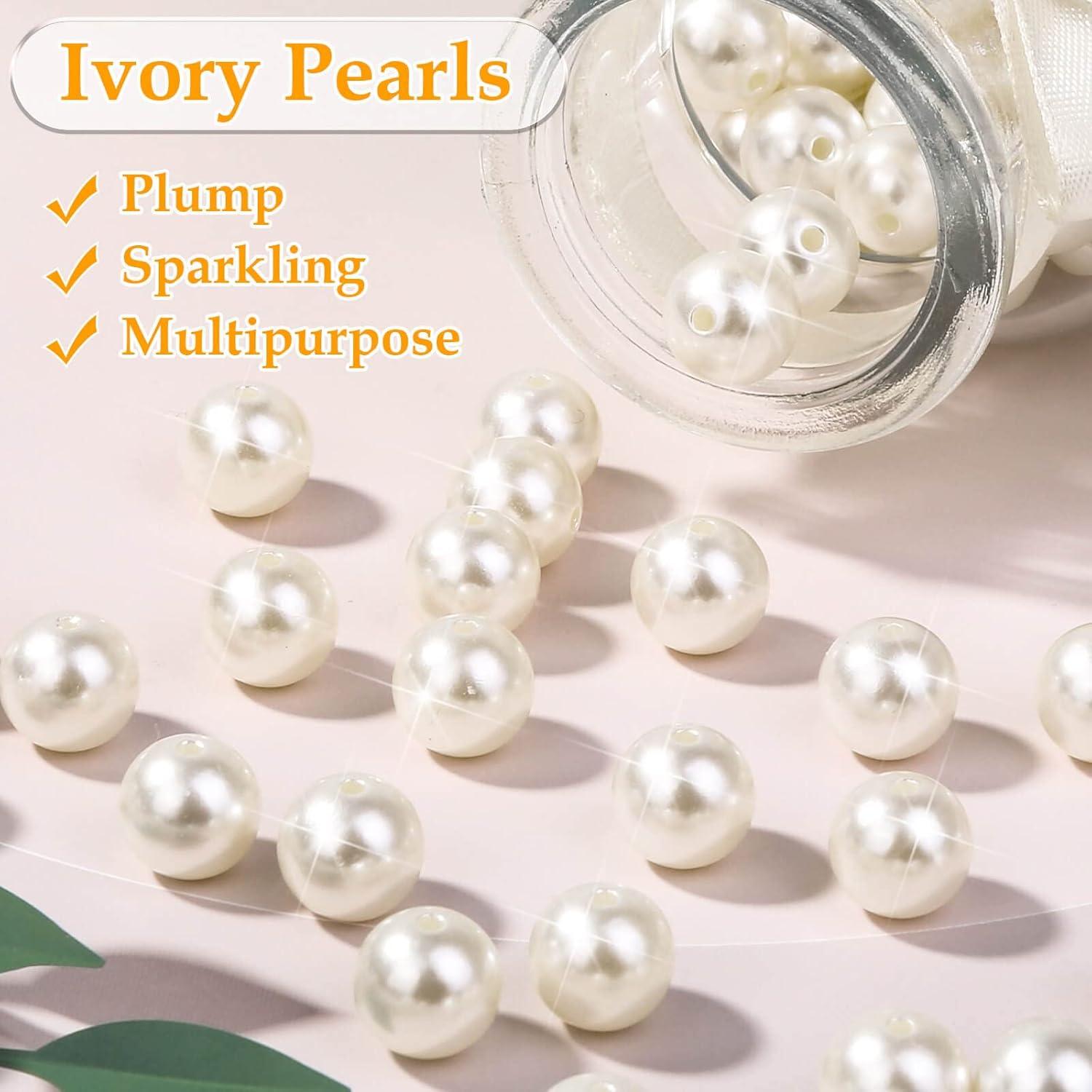 imagePearl Beads Anezus 800pcs Ivory Pearl Craft Beads Loose Pearls for Jewelry Making Crafts Decoration and Vase Filler Assorted Sizes12 MM