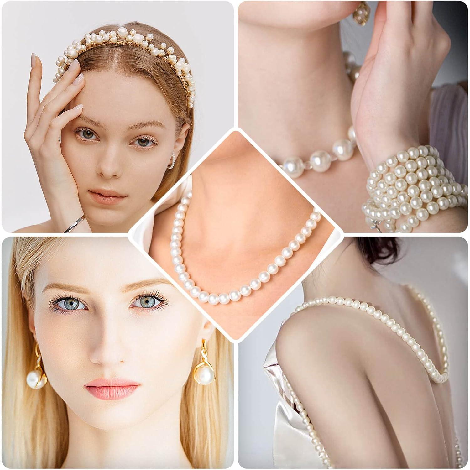 imagePearl Beads Anezus 800pcs Ivory Pearl Craft Beads Loose Pearls for Jewelry Making Crafts Decoration and Vase Filler Assorted Sizes12 MM