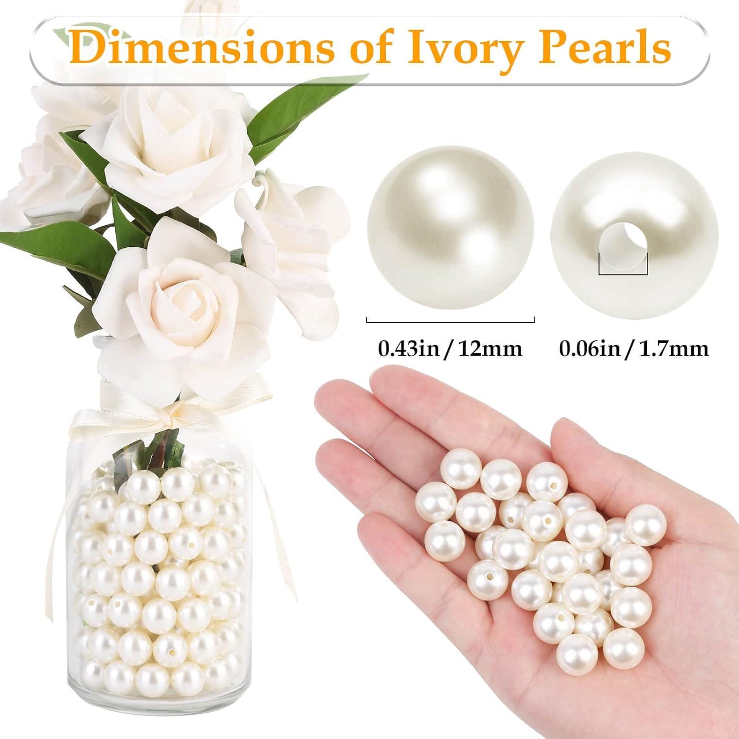 imagePearl Beads Anezus 800pcs Ivory Pearl Craft Beads Loose Pearls for Jewelry Making Crafts Decoration and Vase Filler Assorted Sizes12 MM