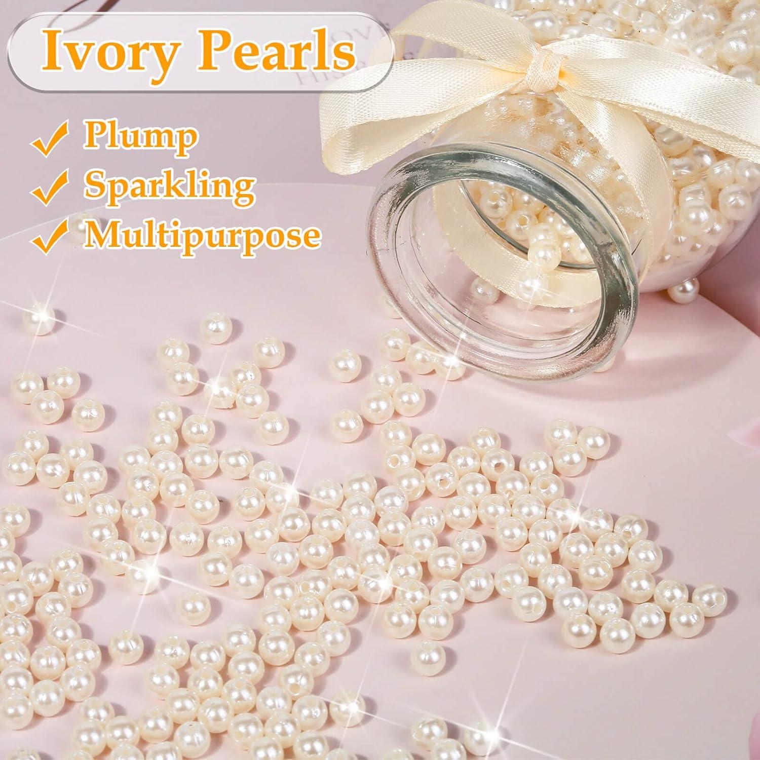 imagePearl Beads Anezus 800pcs Ivory Pearl Craft Beads Loose Pearls for Jewelry Making Crafts Decoration and Vase Filler Assorted Sizes6 MM