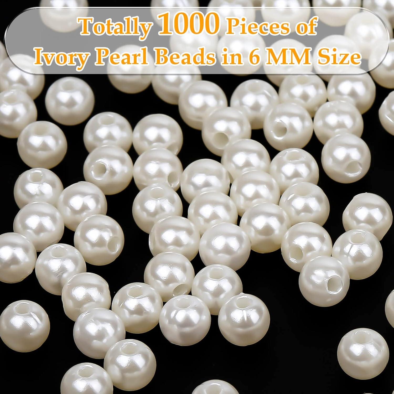 imagePearl Beads Anezus 800pcs Ivory Pearl Craft Beads Loose Pearls for Jewelry Making Crafts Decoration and Vase Filler Assorted Sizes6 MM