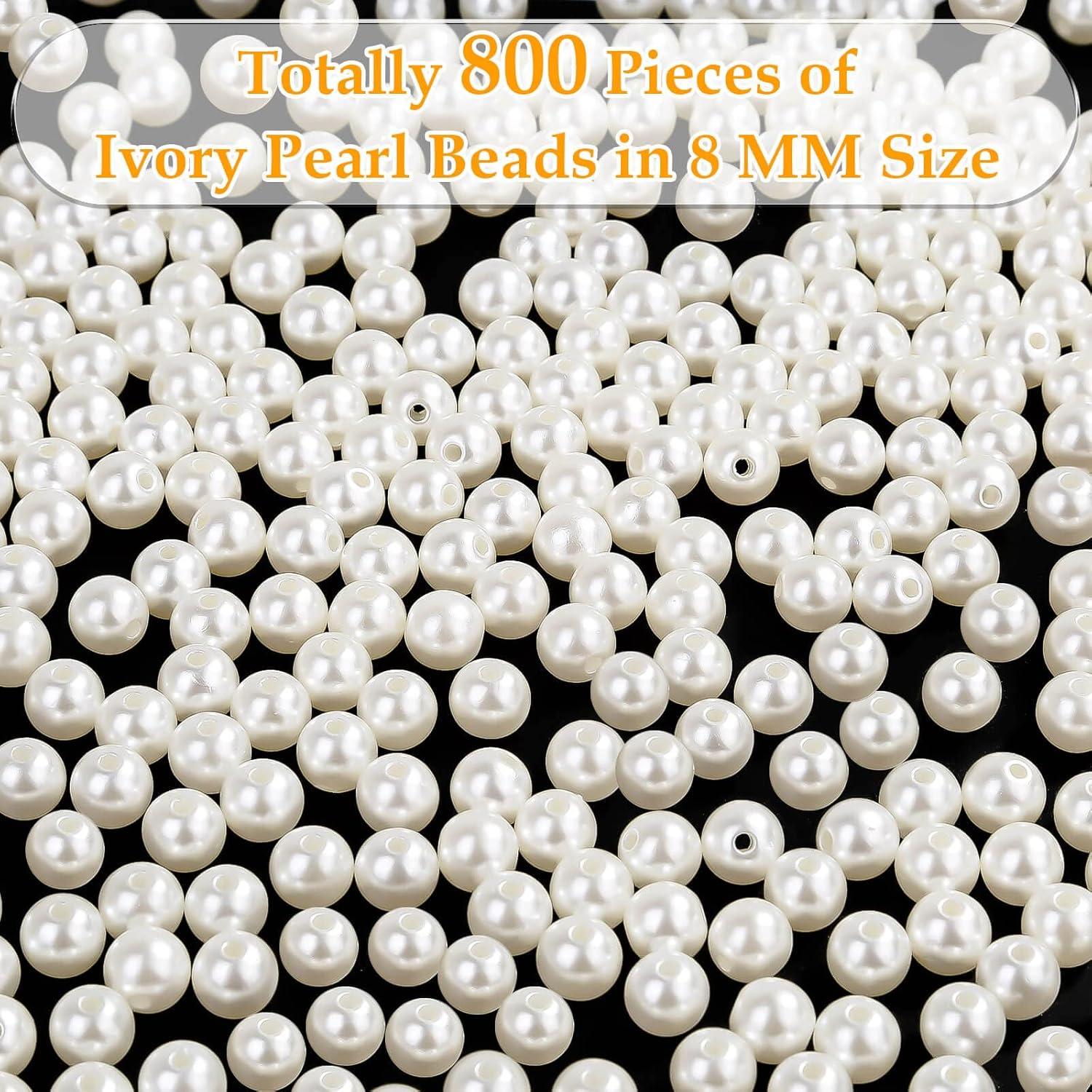 imagePearl Beads Anezus 800pcs Ivory Pearl Craft Beads Loose Pearls for Jewelry Making Crafts Decoration and Vase Filler Assorted Sizes8 MM