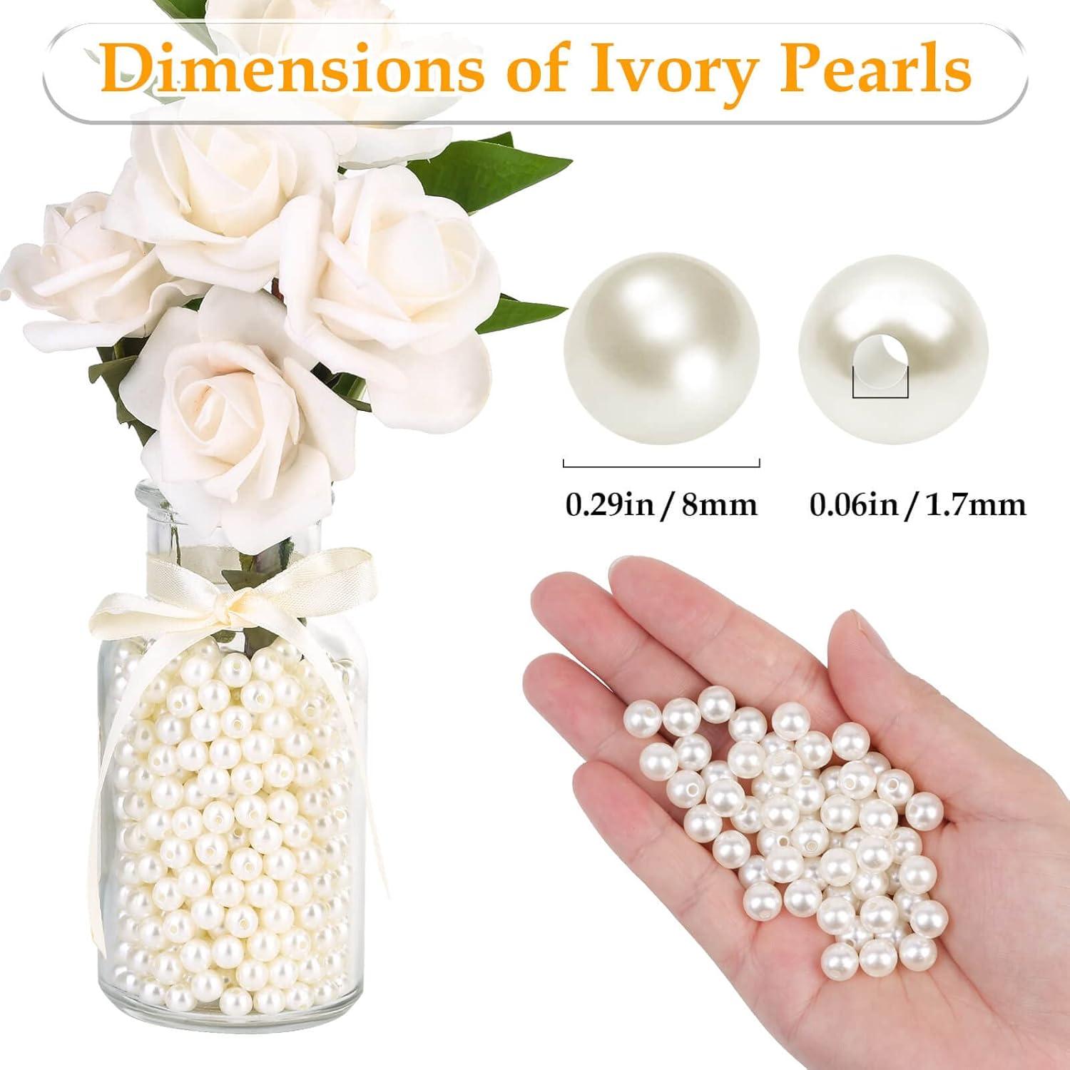 imagePearl Beads Anezus 800pcs Ivory Pearl Craft Beads Loose Pearls for Jewelry Making Crafts Decoration and Vase Filler Assorted Sizes8 MM