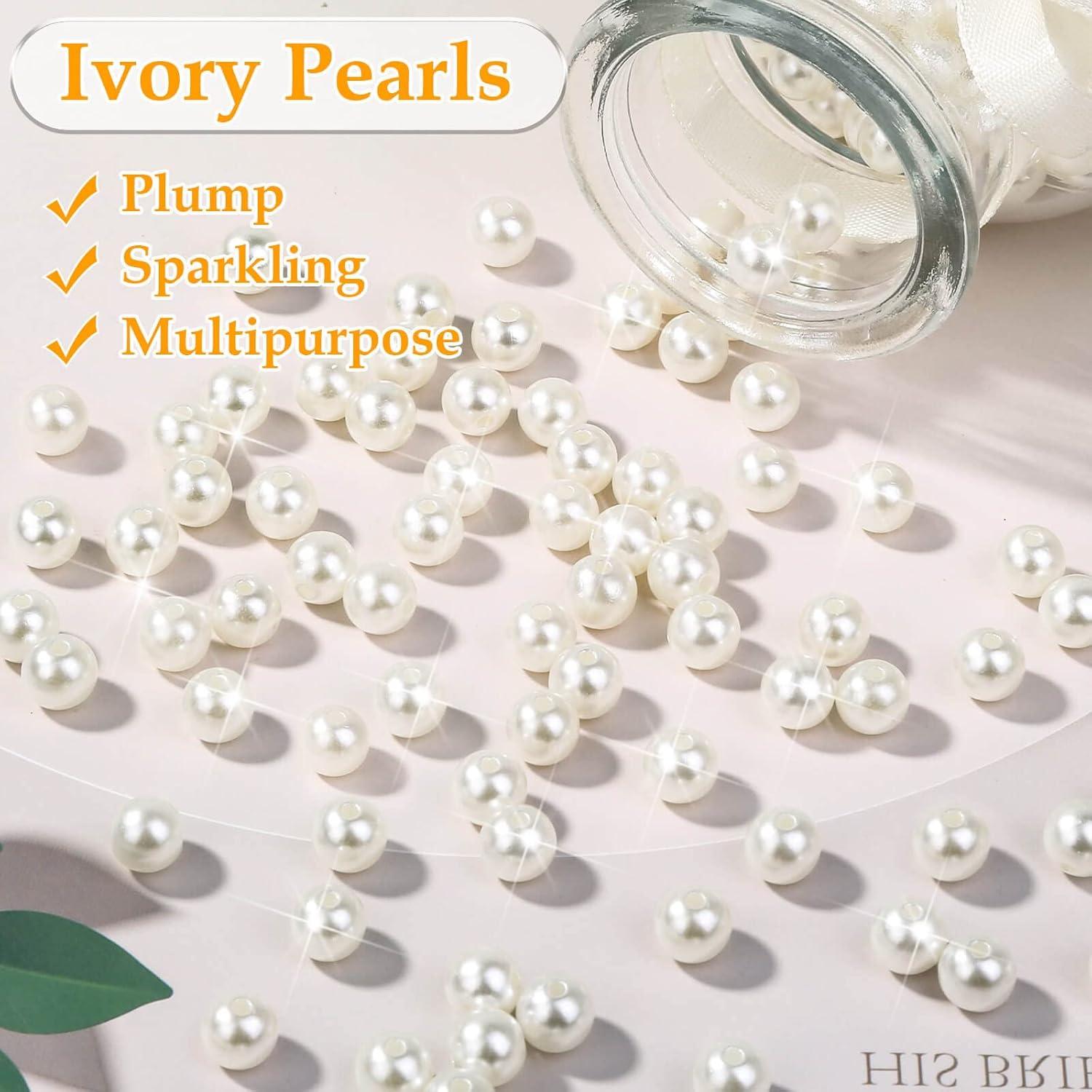 imagePearl Beads Anezus 800pcs Ivory Pearl Craft Beads Loose Pearls for Jewelry Making Crafts Decoration and Vase Filler Assorted Sizes8 MM