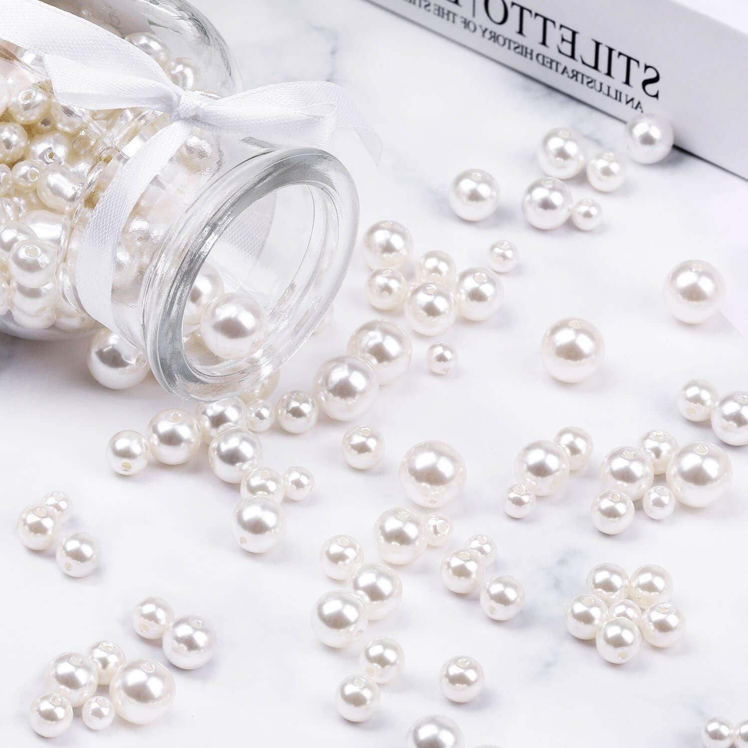 imagePearl Beads Anezus 800pcs Ivory Pearl Craft Beads Loose Pearls for Jewelry Making Crafts Decoration and Vase Filler Assorted SizesVarious Sizes