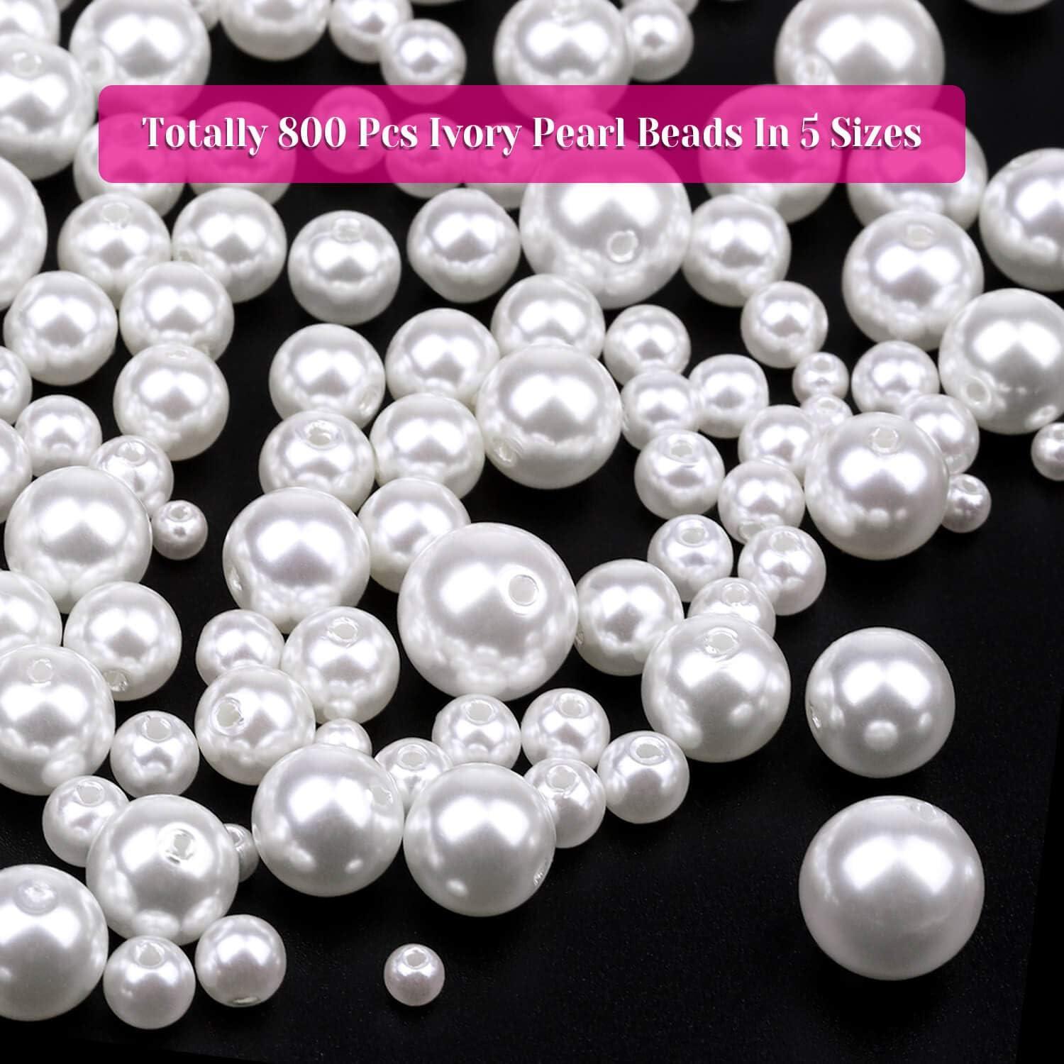 imagePearl Beads Anezus 800pcs Ivory Pearl Craft Beads Loose Pearls for Jewelry Making Crafts Decoration and Vase Filler Assorted SizesVarious Sizes