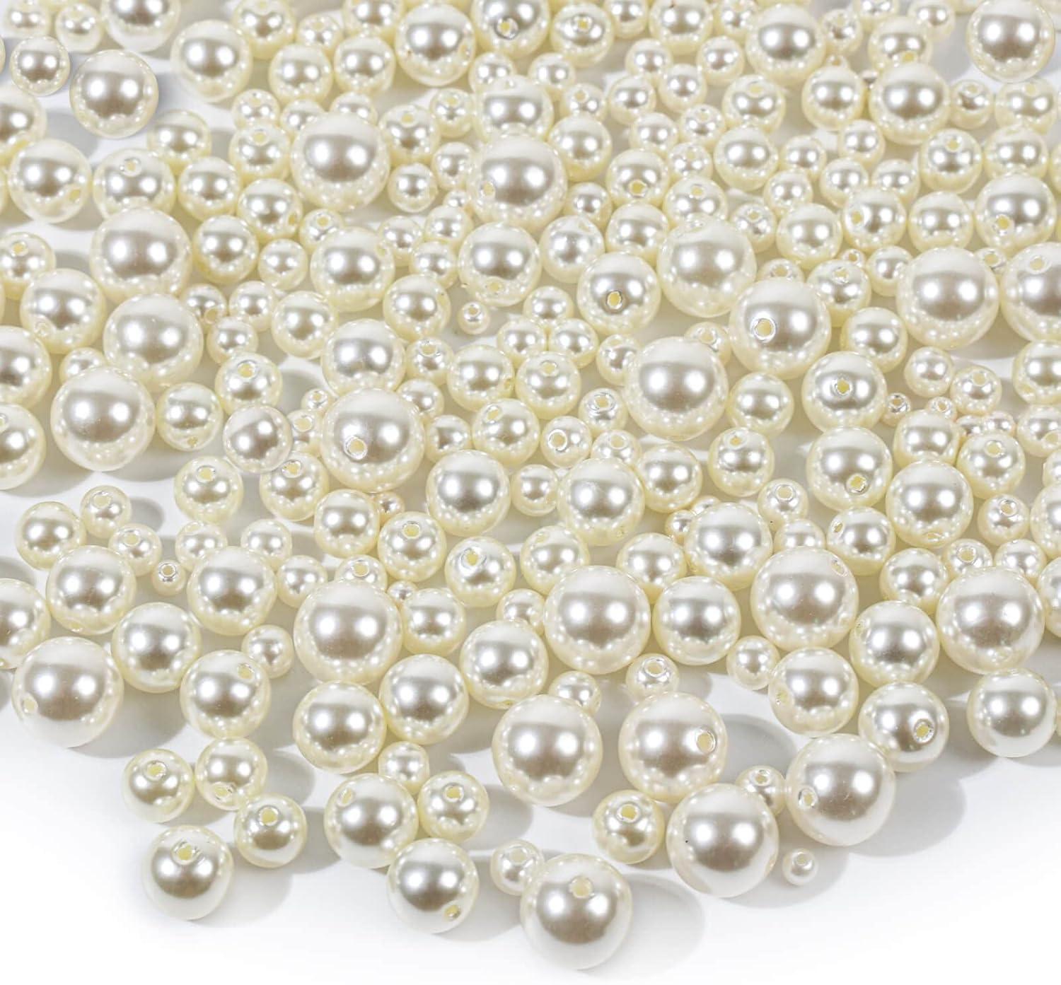 imagePearl Beads Anezus 800pcs Ivory Pearl Craft Beads Loose Pearls for Jewelry Making Crafts Decoration and Vase Filler Assorted SizesVarious Sizes