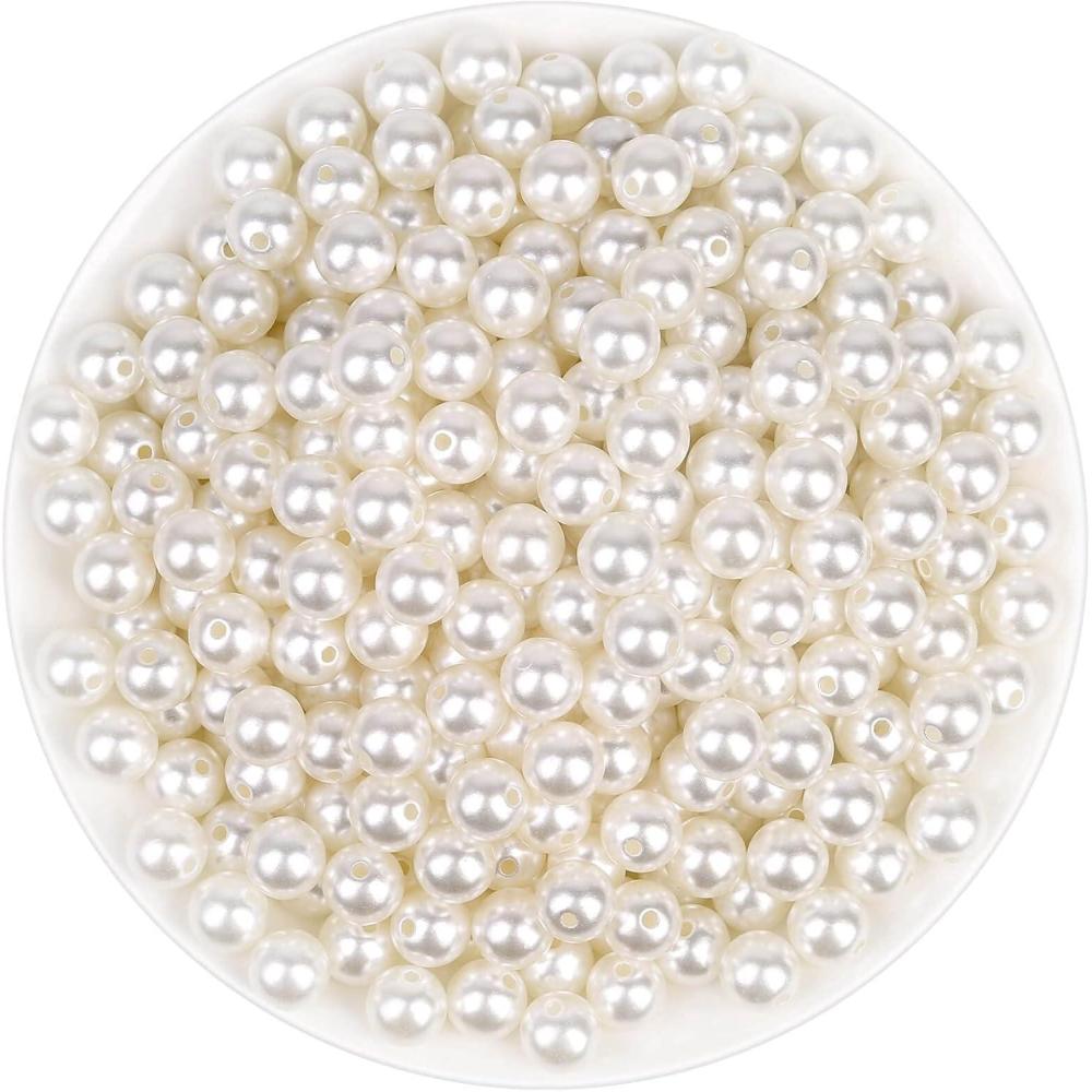 imagePearl Beads Anezus 800pcs Ivory Pearl Craft Beads Loose Pearls for Jewelry Making Crafts Decoration and Vase Filler Assorted Sizes10 MM