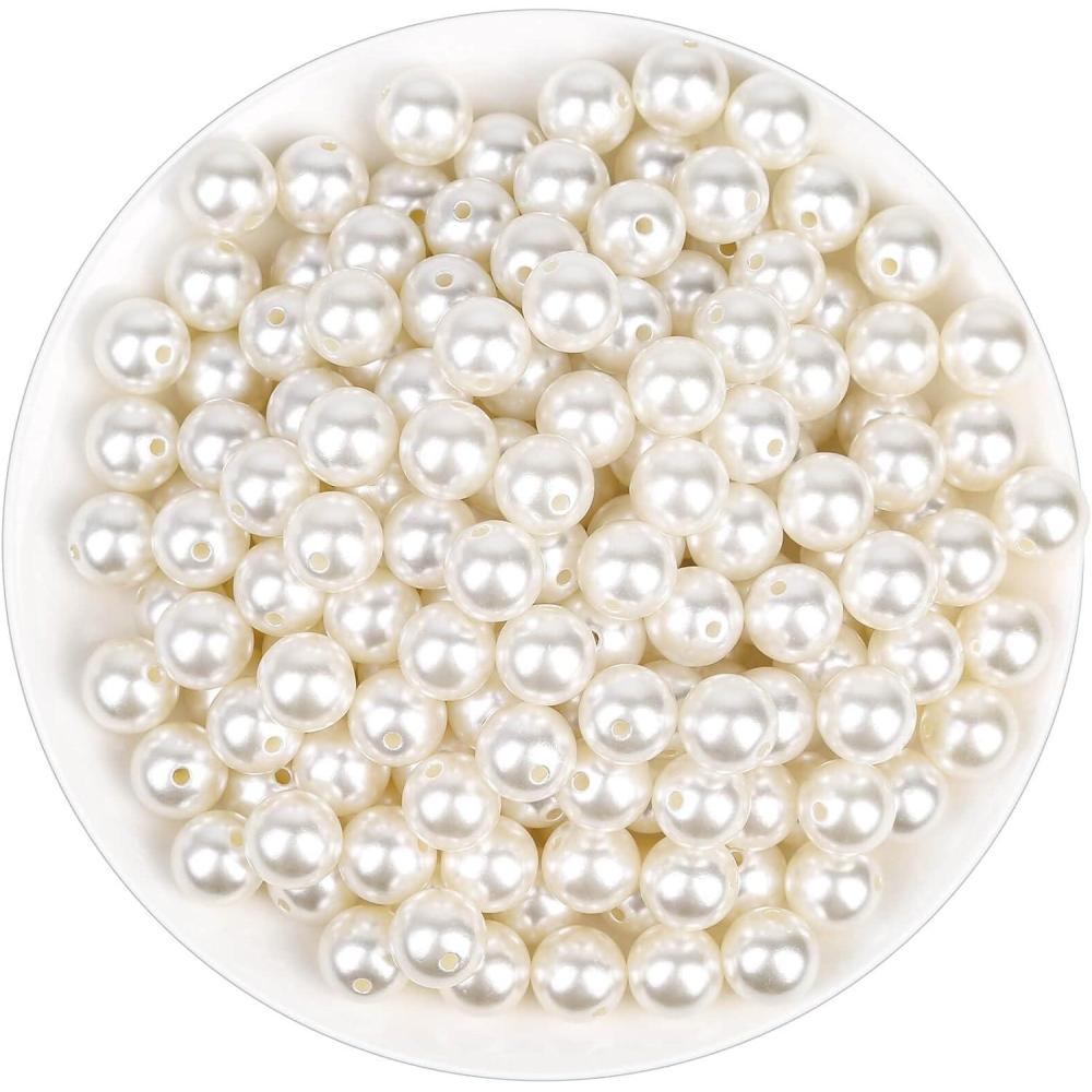 imagePearl Beads Anezus 800pcs Ivory Pearl Craft Beads Loose Pearls for Jewelry Making Crafts Decoration and Vase Filler Assorted Sizes12 MM