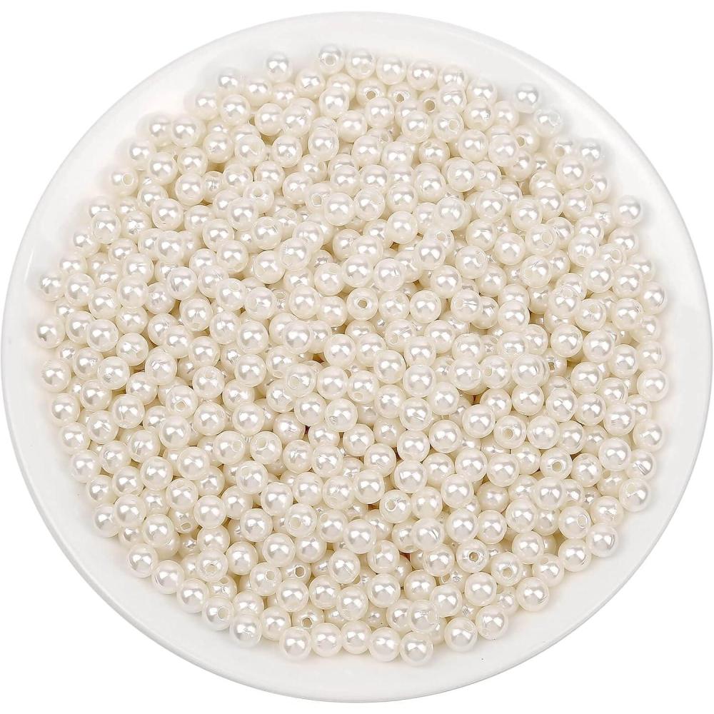 imagePearl Beads Anezus 800pcs Ivory Pearl Craft Beads Loose Pearls for Jewelry Making Crafts Decoration and Vase Filler Assorted Sizes6 MM