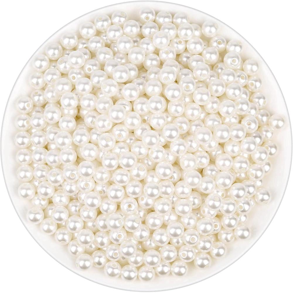imagePearl Beads Anezus 800pcs Ivory Pearl Craft Beads Loose Pearls for Jewelry Making Crafts Decoration and Vase Filler Assorted Sizes8 MM