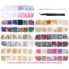 imageAnezus 7 Boxes Nail Rhinestones Nail Art Supplies Nail Studs 3D Nail Gems Jewels with Pickup Tools for Nails Decoration Makeup Clothes Shoes