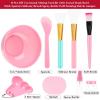 imageanezus 11 Pcs DIY Facial mask Mixing Tool Kit with Bowl Stick Spatula Silicone Brush Spray Bottle Puff Soaking Bottle Gauges PinkPink