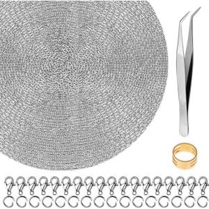 image50 Feet Stainless Steel Chains for Jewelry Making Anezus Jewelry Chain Bulk Small Metal Chains with 100 Jump Rings 30 Lobster Clasps for Necklace Making Bracelet DIY