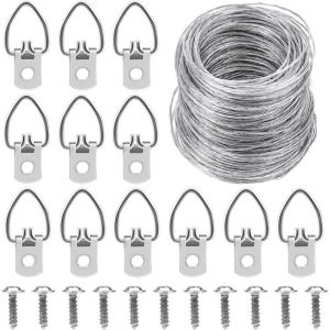 image60 Pcs D Ring Picture Hangers Anezus Picture Hanging Kit Including 60 Pcs DRing Picture Hangers with Screws and 100 Feet Picture Hanging Wire