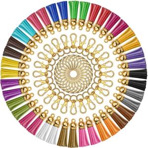 imageAnezus 100Pcs Craft Tassel Set  50 Tassels 25 Lobster Clasp Keychains 25 Rings for Acrylic Keychains Gold
