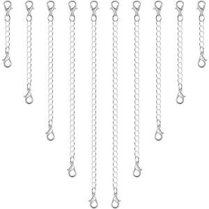 imageAnezus 10Pcs Necklace and Bracelet Extenders Silver Chain Extenders for Jewelry Making Assorted SizesSilver