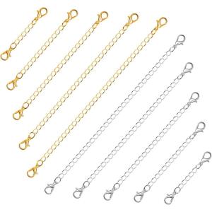 imageAnezus 10Pcs Necklace and Bracelet Extenders Silver Chain Extenders for Jewelry Making Assorted SizesSilver and Gold