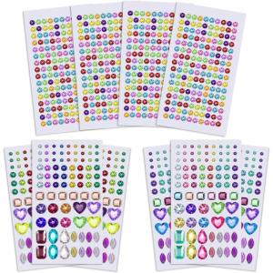 imageAnezus 1126Pcs Rhinestone Stickers SelfAdhesive Bling Craft Jewels Crystal Gem Stickers for Nail Body Makeup Festival Assorted Sizes and Shapes 10 Sheets