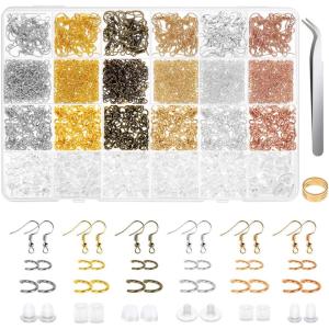 imageAnezus 1900 Pcs Earring Making Kit with Jewelry Hooks Fish Hook Earrings Backs Jump Rings for Repair Gifts