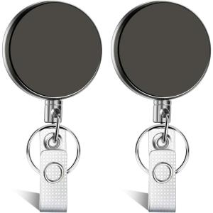 imageAnezus 2 Pack Retractable Badge Holder Badge Reels Clip Retractable Keychain Heavy Duty ID Badge Holder Retractable with Belt Clip Key Ring for Name Card Keycard