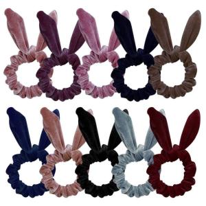 imageAnezus 20 Pack Velvet Scrunchies Hair Bobble Elastics Rabbit Ear Hair Scrunchy Women Hair ties 10 Colors