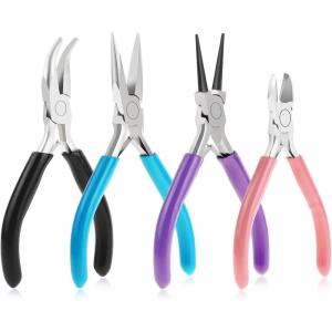 imageAnezus 4Pcs Jewelry Pliers Tool Set Includes Needle Nose Pliers Round Nose Pliers Wire Cutters and Bent Nose Pliers for Jewelry Beading Repair Making Supplies