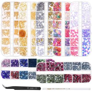 imageAnezus 7 Boxes Nail Rhinestones Nail Art Supplies Nail Studs 3D Nail Gems Jewels with Pickup Tools for Nails Decoration Makeup Clothes Shoes