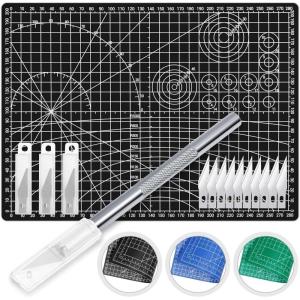imageAnezus Craft Knife Precision Cutter and Self Healing Cutting Craft Mat Hobby Knife Set with 30 PCS Knife for Art Hobby Craft Scrapbooking StencilC Black