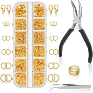 imageAnezus Jump Rings for Jewelry Making Supplies and Necklace Repair with Jump Ring Pliers and Open Jump Ring1200Pcs Silver and GoldGold