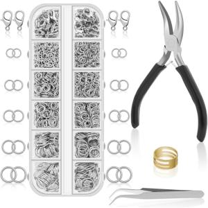 imageAnezus Jump Rings for Jewelry Making Supplies and Necklace Repair with Jump Ring Pliers and Open Jump Ring1200Pcs Silver and GoldSilver