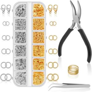 imageAnezus Jump Rings for Jewelry Making Supplies and Necklace Repair with Jump Ring Pliers and Open Jump Ring1200Pcs Silver and GoldSilver and Gold