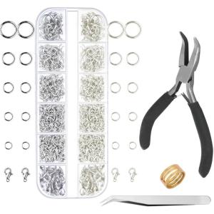 imageAnezus Jump Rings for Jewelry Making Supplies with Jump Ring Pliers 1200Pcs Dull Silver and Bright Silver
