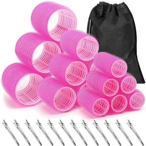 imageAnezus SelfGrip Rollers Set  60 Pcs Multicolored Curlers and Clips for HairstylingHot Pink