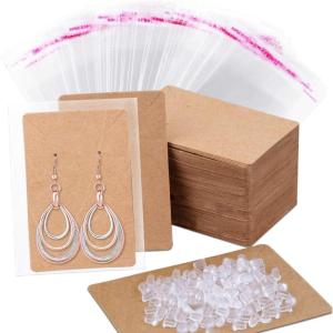 imageEarring Cards Anezus 100 Pcs Earring Display Cards Earring Holder Cards with 200 Earring Backs and 100 Self Sealing Bags for Earrings Necklace Jewelry Display Kraft Color 35x24 InchesBrown