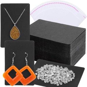 imageEarring Cards Anezus 100 Pcs Earring Display Cards Earring Holder Cards with 200 Earring Backs and 100 Self Sealing Bags for Earrings Necklace Jewelry Display Kraft Color 35x24 InchesBlack