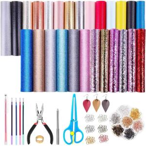 imageFaux Leather Sheets for Earrings Anezus Earring Making Supplies Kit Include 26 Pcs Faux Leather Sheet 280pcs Earring Hooks Jumps Rings and Tools for DIY Craft Jewelry Earrings Making
