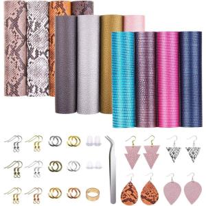 imageFaux Leather Sheets for Jewelry Making Supplies Anezus Leather Earring Kit Include 12 Pcs Faux Leather Sheet and 680 Pcs Earring Making Supplies with Fish Hook Earrings Jump Rings Earring Backs for J