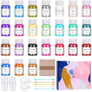 imageMica Powder for Resin Pigment Anezus Epoxy Resin Dye Powder with Resin Mixing Cups and Sticks Cosmetic Grade Pigment Powder for Slime Lip Gloss and Soap Making
