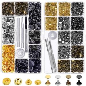 imageSnap Buttons and Leather Rivets Anezus 120 Set Leather Snap Fasteners Kit and 240 Sets Leather Rivets with Setting Tools for Leather Craft Repairs Decoration