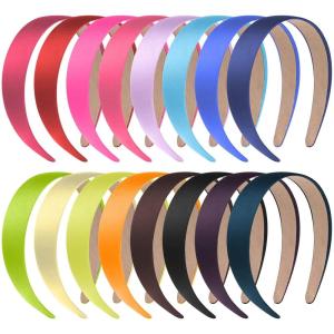 imageanezus 16 Pcs Satin Headbands Bulk 1 Inch Antislip Black Ribbon Hair Bands Plain Hard Headbands for Women Girls DIY Craft Hair Accessories BlackMulticolor