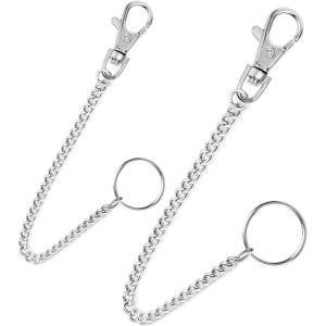 imageanezus 2Pcs Chain Belt Set Wallet Chain Pants Chain Pocket Chain with Keyring for Pants Belt Jeans Wallets and keys 16 ampamp 20