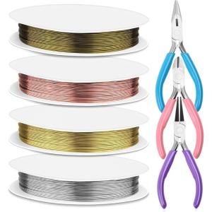 imageanezus 7 Pcs Jewelry Pliers and Jewelry Beading Wire Tools Set Includes Needle Nose Pliers Round Nose Pliers Wire Cutters and Craft Wire for Jewelry Repair Making Supplies